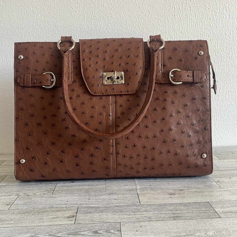 Cristina Sabatini Brown Leather Ostrich Medium Tote Bag